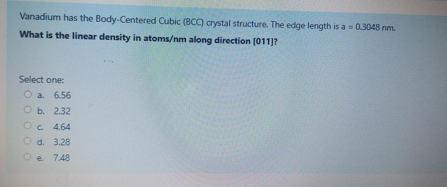 Solved Vanadium has the Body-Centered Cubic (BCC) crystal | Chegg.com