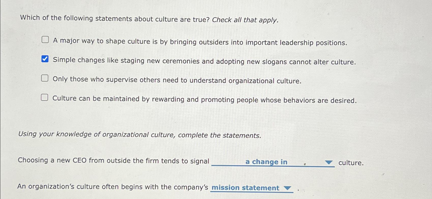 Solved Which of the following statements about culture are | Chegg.com