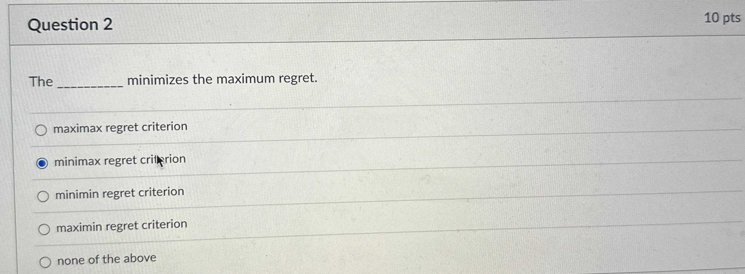 Solved Question 210 ﻿ptsThe minimizes the maximum | Chegg.com