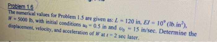 Problem 1 6 The Numerical Values For Problem 1 5 A Chegg Com