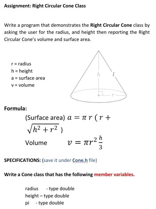 Right circular clearance cone formula