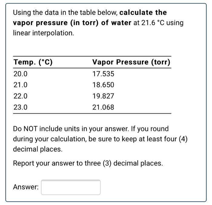 Solved Using the data in the table below, calculate the | Chegg.com