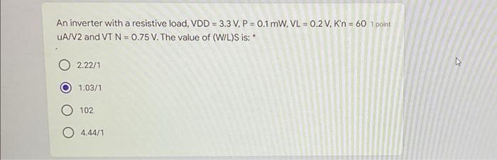 Solved An inverter with a resistive load, VDD = 3.3 V. P = | Chegg.com