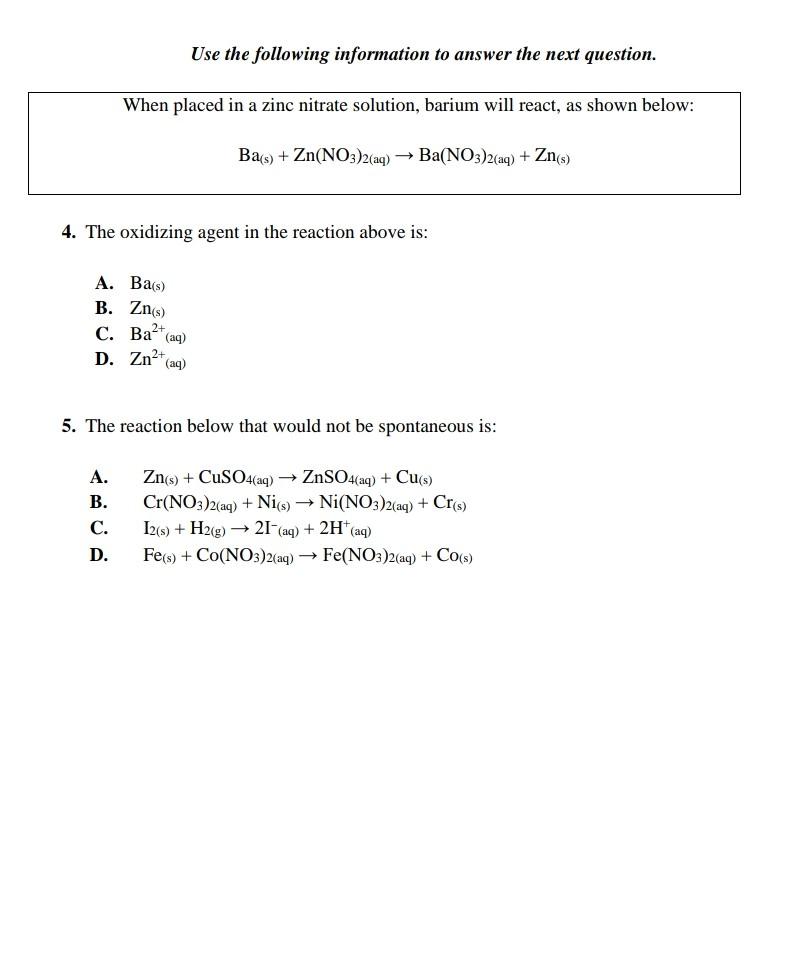 Solved Use the following information to answer the next | Chegg.com