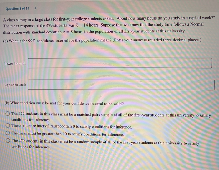 Solved Question 8 of 10 > A class survey in a large class | Chegg.com