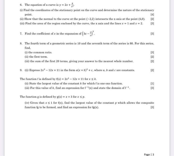 Solved 6. The Equation Of A Curve Is Y = 2x+ ) Find The 