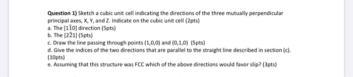 Solved Question 1) Sketch a cubic unit cell indicating the | Chegg.com