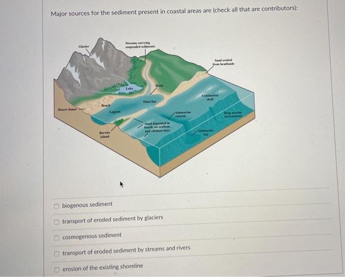 Solved Major sources for the sediment present in coastal | Chegg.com