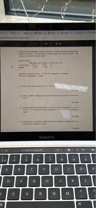 Solved 1. A simple linear regression model was fitted to a | Chegg.com