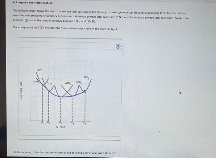 6. Long-run cost relationships
The following graph shows the short-run average total cost curves and the long-run average tot