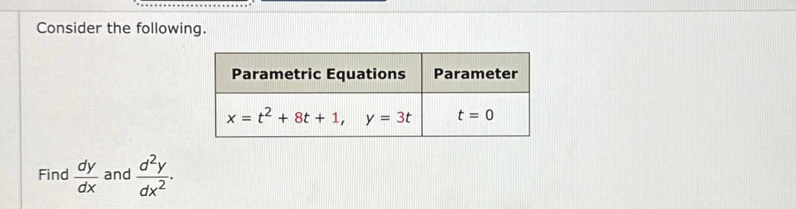 Solved Consider The Following Parametric Equations