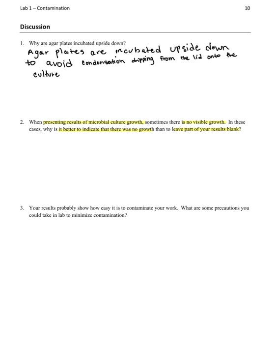 Solved Lab 1 Contamination 10 Discussion 1. Why are agar