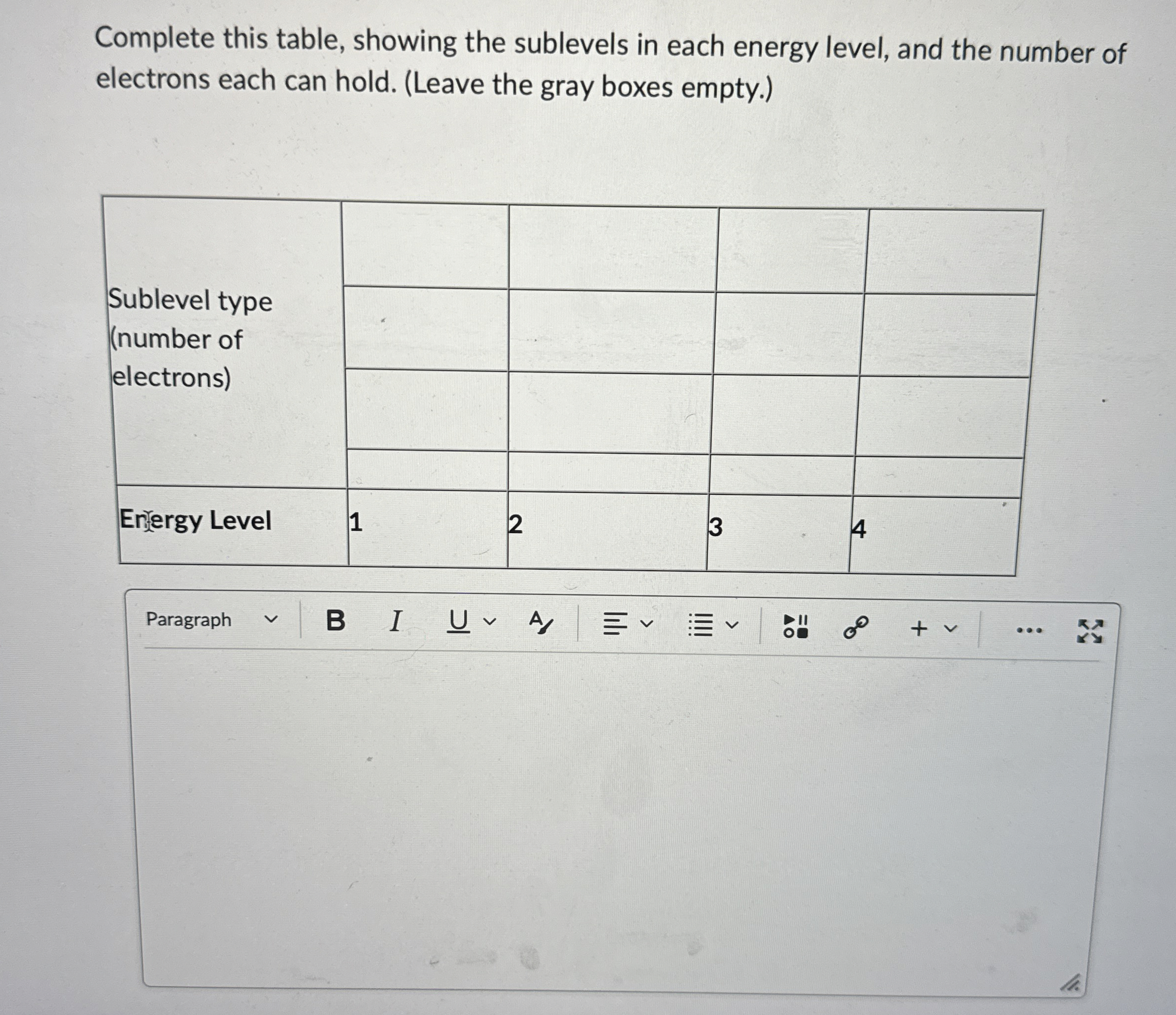 Solved Complete this table, showing the sublevels in each | Chegg.com
