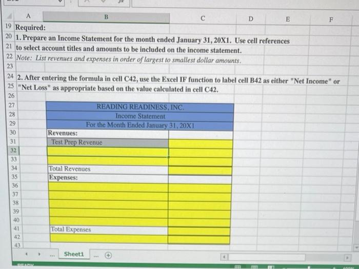 Solved Preparing an Income Statement using Excel's SUM, IF | Chegg.com