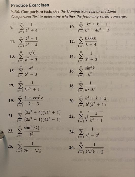 Solved Practice Exercises 9-36. Comparison tests Use the | Chegg.com