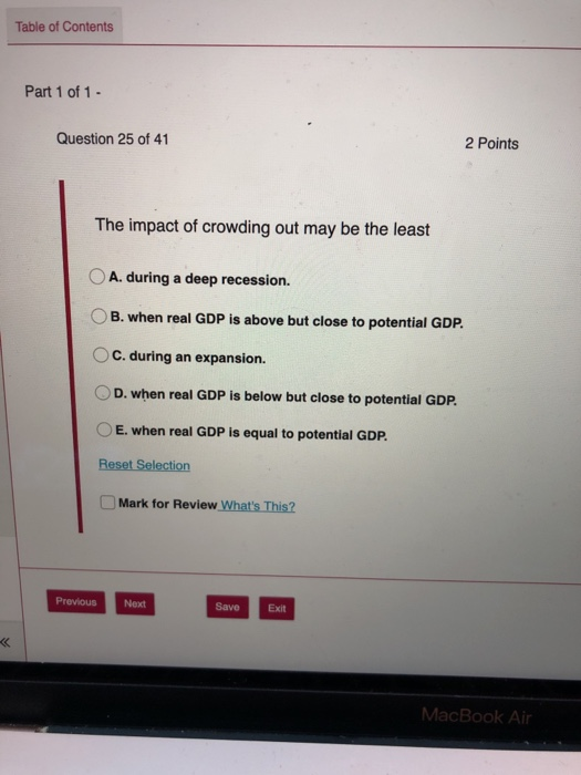 Solved Table of Contents Part 1 of 1 2 Points Question 25 of | Chegg.com