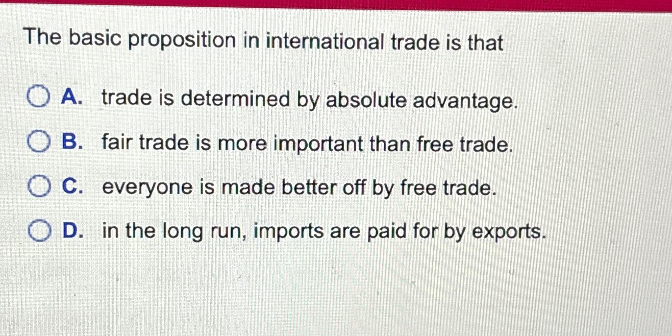 Solved The basic proposition in international trade is | Chegg.com