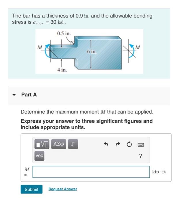 Solved The Bar Has A Thickness Of 0.9in. And The Allowable | Chegg.com