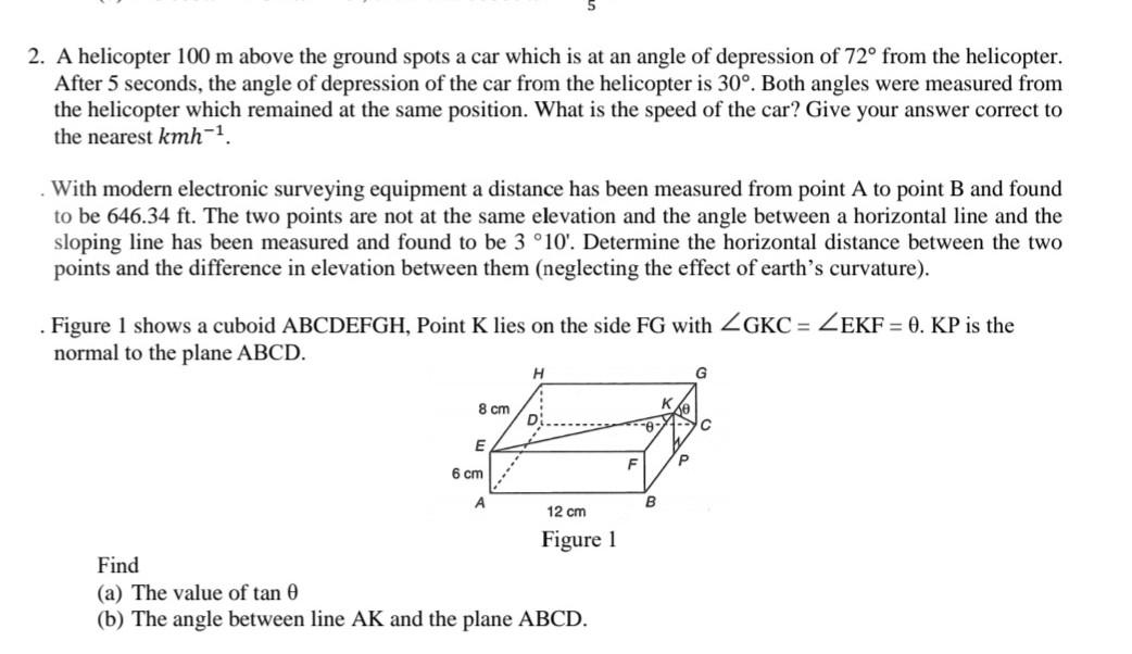 Solved 2. A helicopter 100 m above the ground spots a car