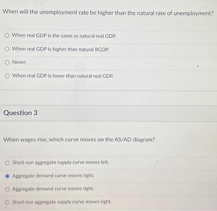 Solved When will the unemployment rate be higher than the | Chegg.com