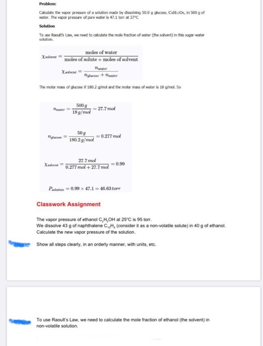 Solved Problem Calculate The Vapor Pressure Of A Solution | Chegg.com