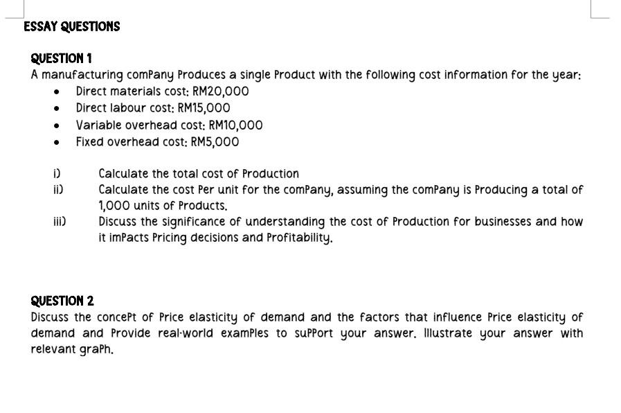 Solved QUESTION 1 A Manufacturing Company Produces A Single | Chegg.com