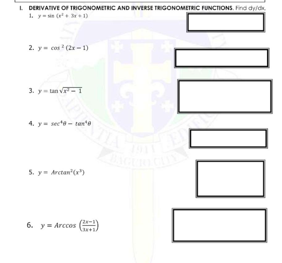 Solved 1 Derivative Of Trigonometric And Inverse Chegg Com