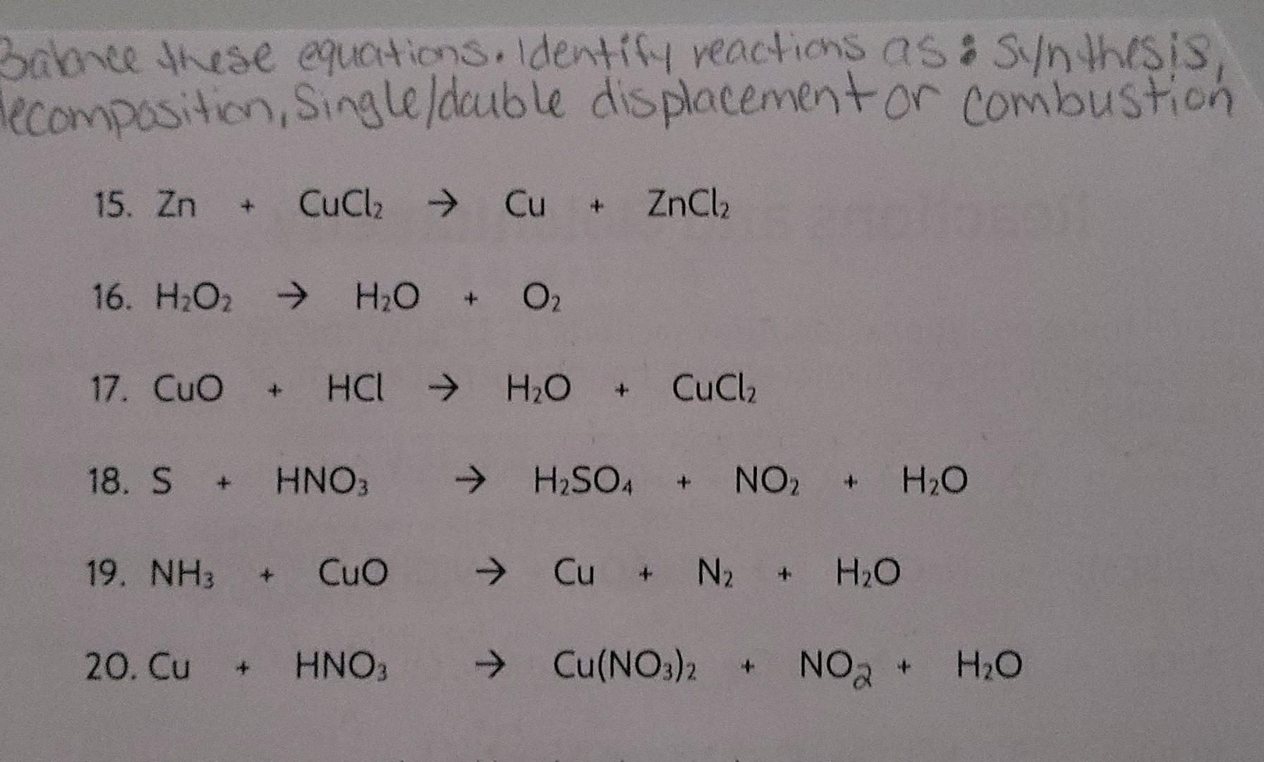 Solved identify reactions as: synthesis, decomposition, | Chegg.com