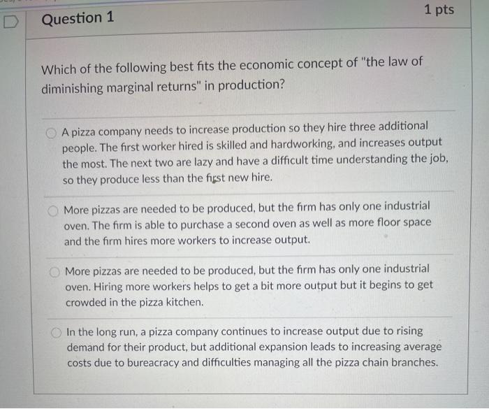 Solved 1 Pts Question 1 Which Of The Following Best Fits The | Chegg.com