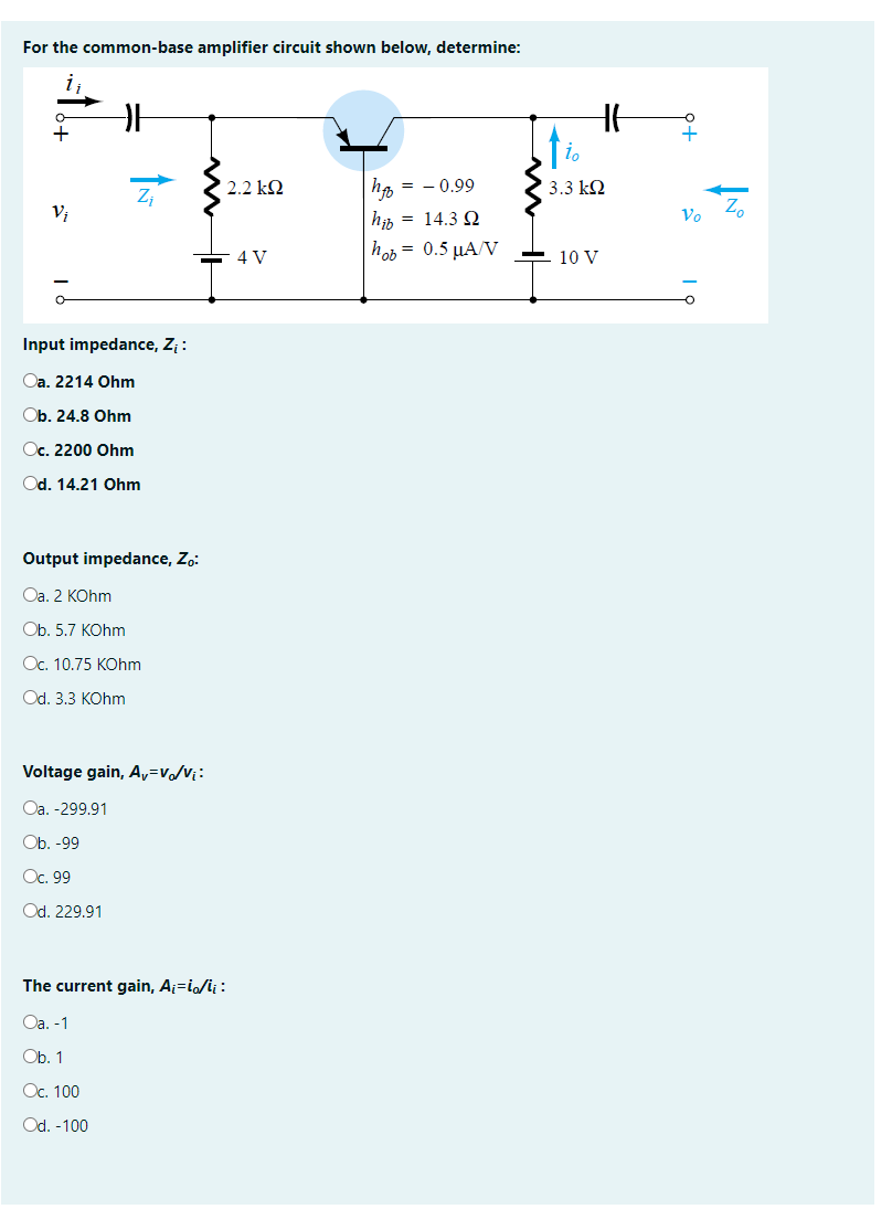 Solved For the common-base amplifier circuit shown below, | Chegg.com