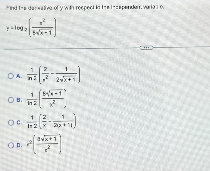 Solved Find the derivative of y with respect to the | Chegg.com