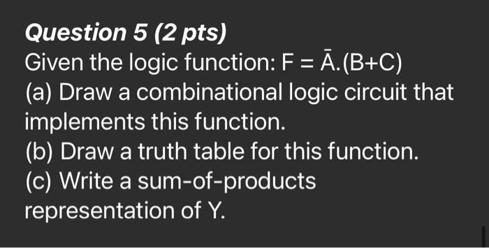 Solved Question 5 (2 Pts) Given The Logic Function: F = | Chegg.com