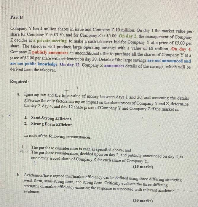 Part B Company Y Has 4 Million Shares In Issue And | Chegg.com