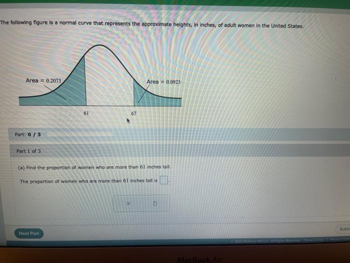 he following figure is a normal curve that represents the approximate heights, in inches, of adult women in the United States