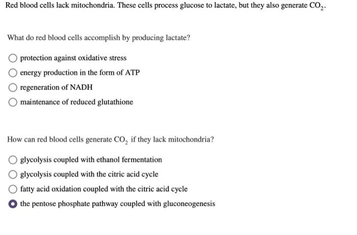 Solved Red blood cells lack mitochondria. These cells | Chegg.com