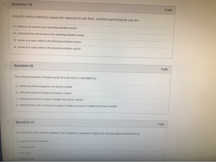Solved Question 19 5 pts Using the indirect method to | Chegg.com
