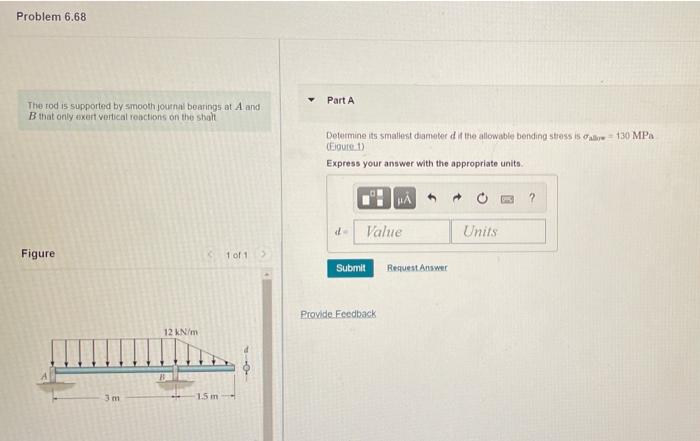 Solved Problem 6.68 Part A The rod is supported by smooth | Chegg.com