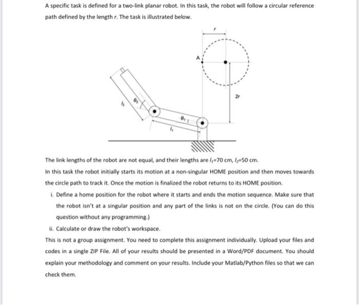 Solved A specific task is defined for a two-link planar | Chegg.com
