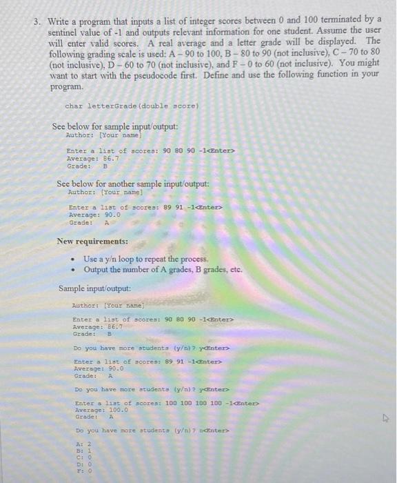 Solved 3. Write a program that inputs a list of integer | Chegg.com