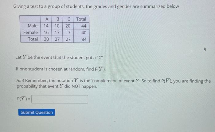 Solved Giving a test to a group of students the grades and