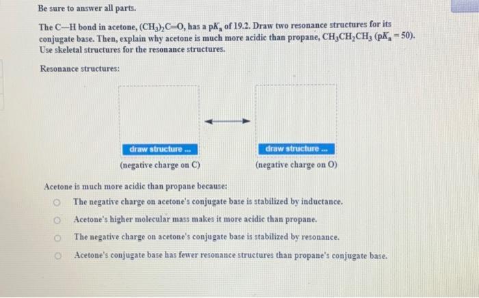 Solved Be Sure To Answer All Parts The C H Bond In Acetone Chegg Com   Image