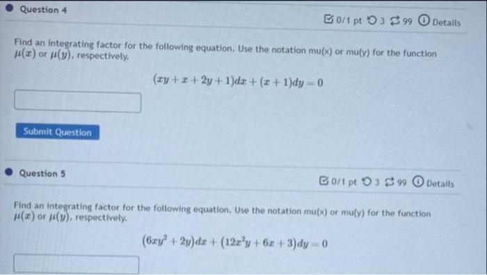 [Solved]: math of engineering Find an integrating factor for