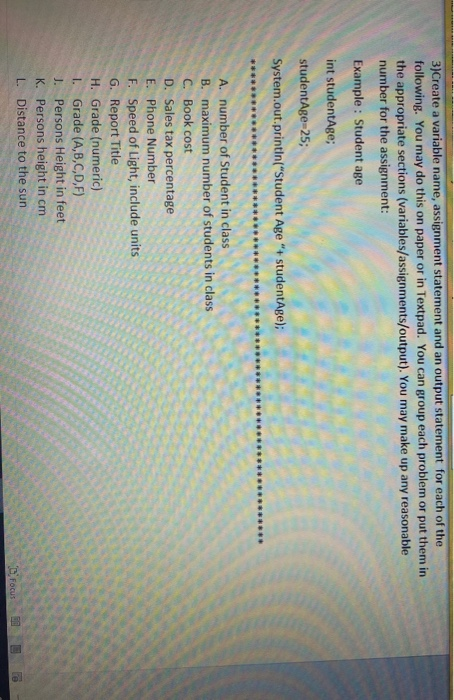Solved 3)Create a variable name, assignment statement and an | Chegg.com
