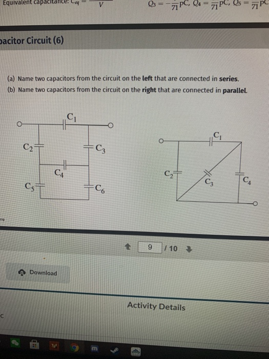 Solved Equivalent Capacitat 3 1 Pc Q 7ipc Es Z Pc Ba Chegg Com