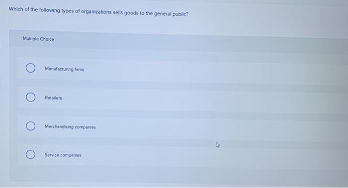 Solved Which of the following types of organizations sells | Chegg.com