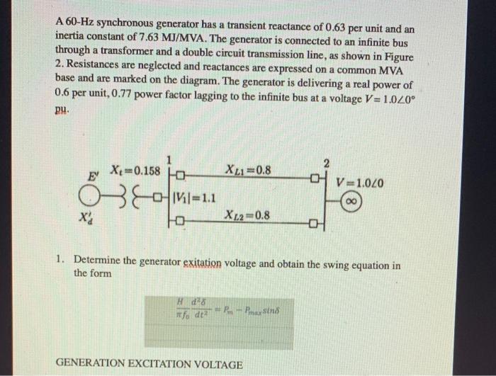Solved A 60-Hz synchronous generator has a transient | Chegg.com