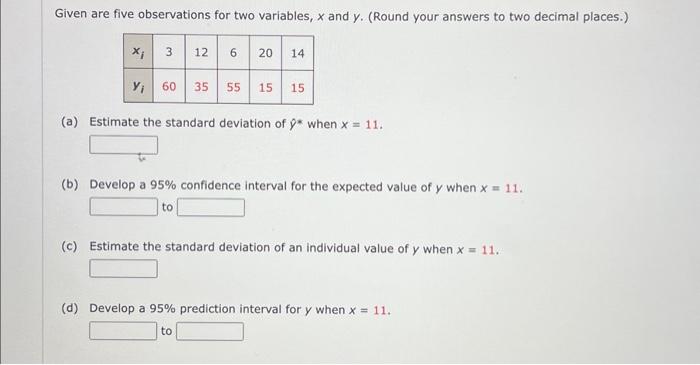 Solved Given are five observations for two variables, x and | Chegg.com
