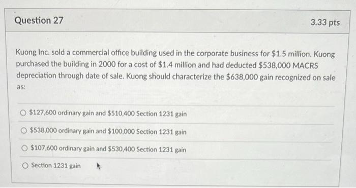 Solved Kuong Inc. sold a commercial office building used in