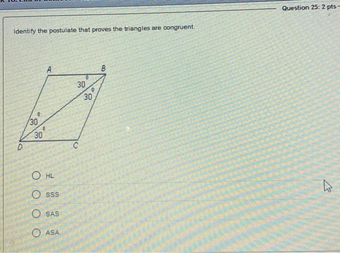 Solved Question 25: 2 pts – Identify the postulate that | Chegg.com