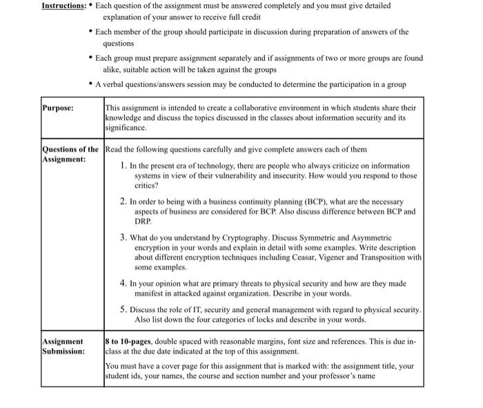 Solved Instructions. Each question of the assignment must be | Chegg.com